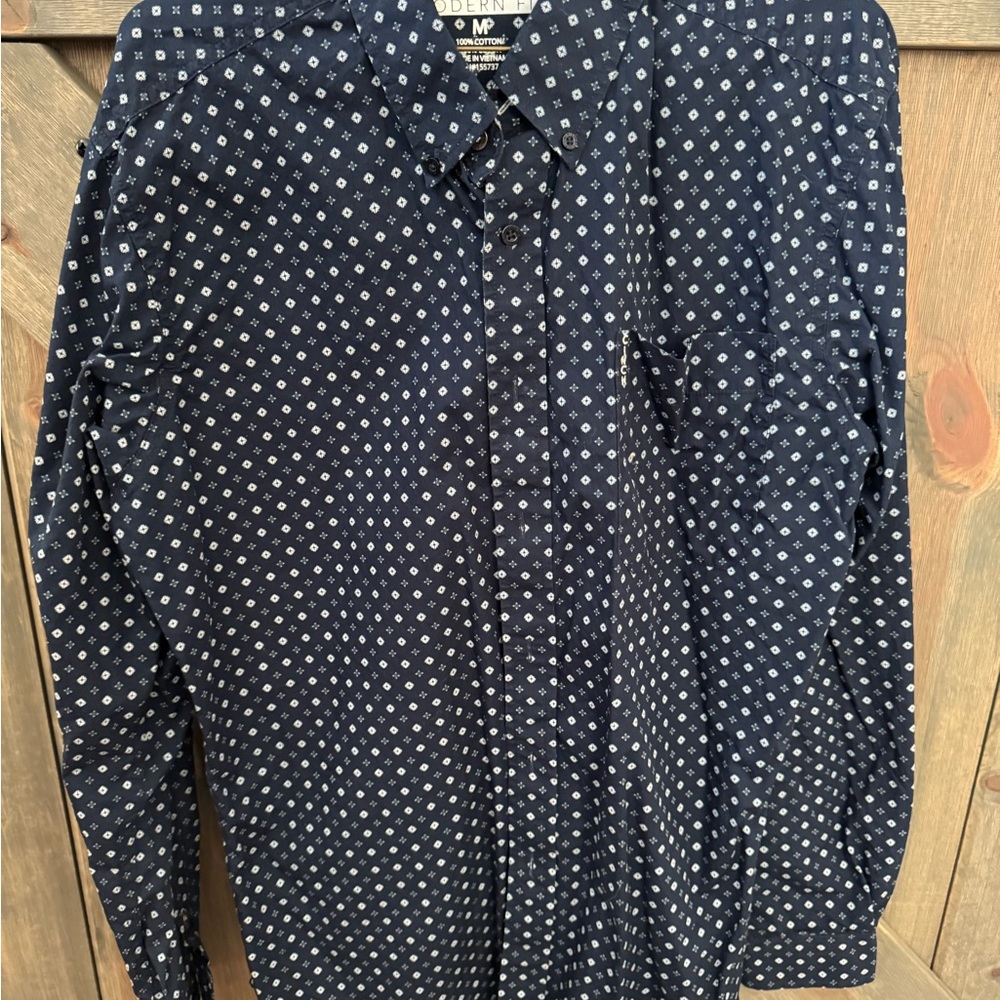 Cinch Navy Blue Patterned Button Down Shirt